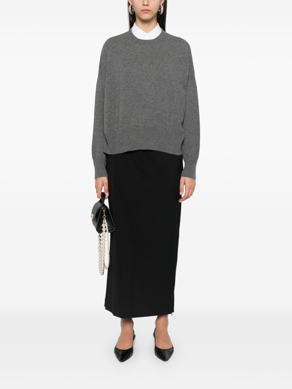 BEYOU Grey Cashmere Crew Neck Sweater image 3