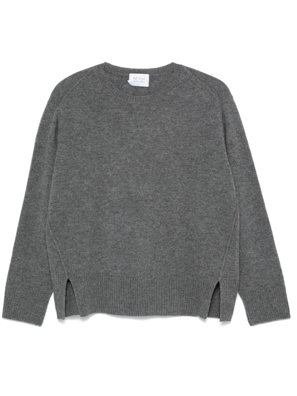 BEYOU Grey Cashmere Sweater with Ribbed Trim image 0