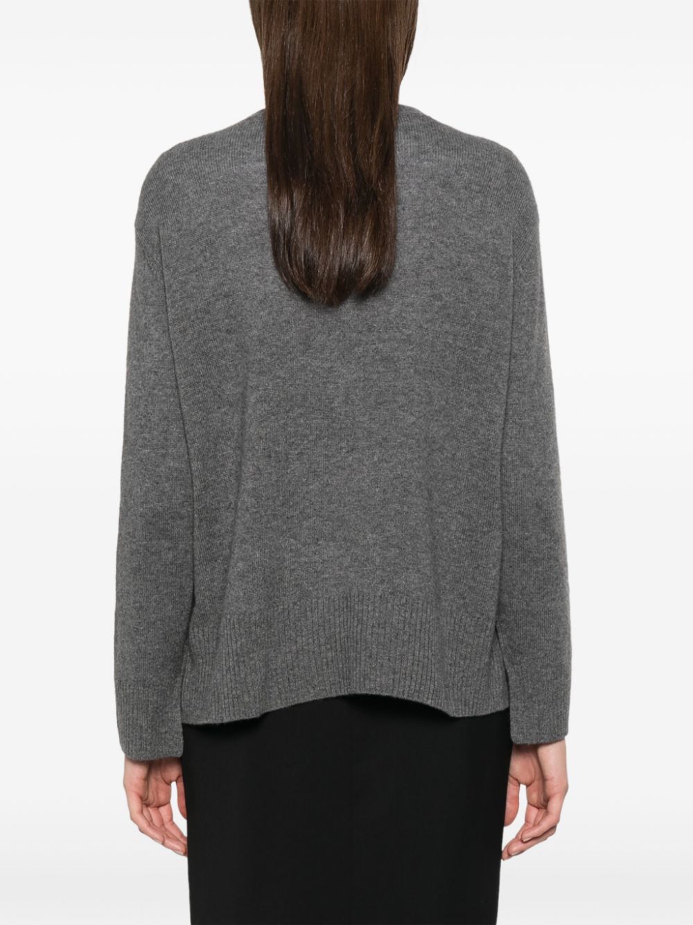 BEYOU Grey Cashmere Sweater with Ribbed Trim image 1