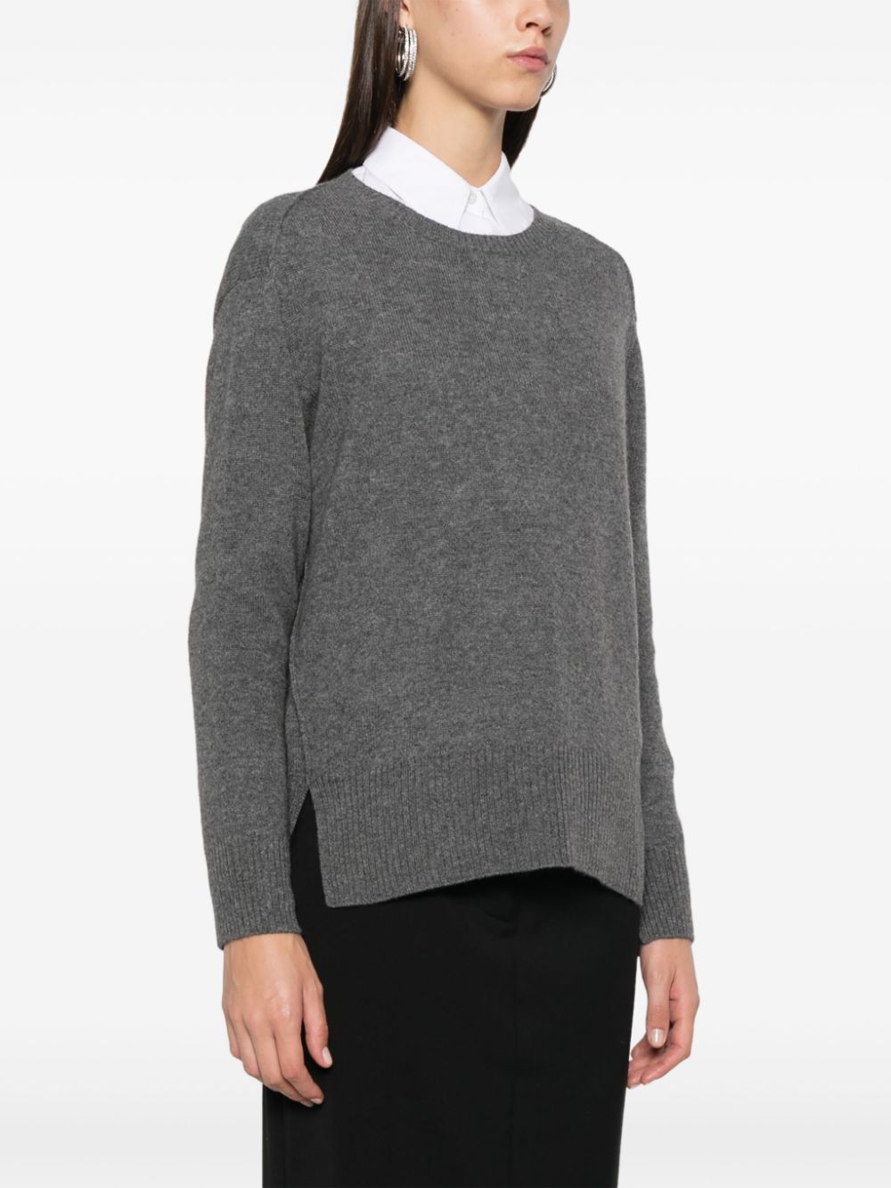 BEYOU Grey Cashmere Sweater with Ribbed Trim image 2