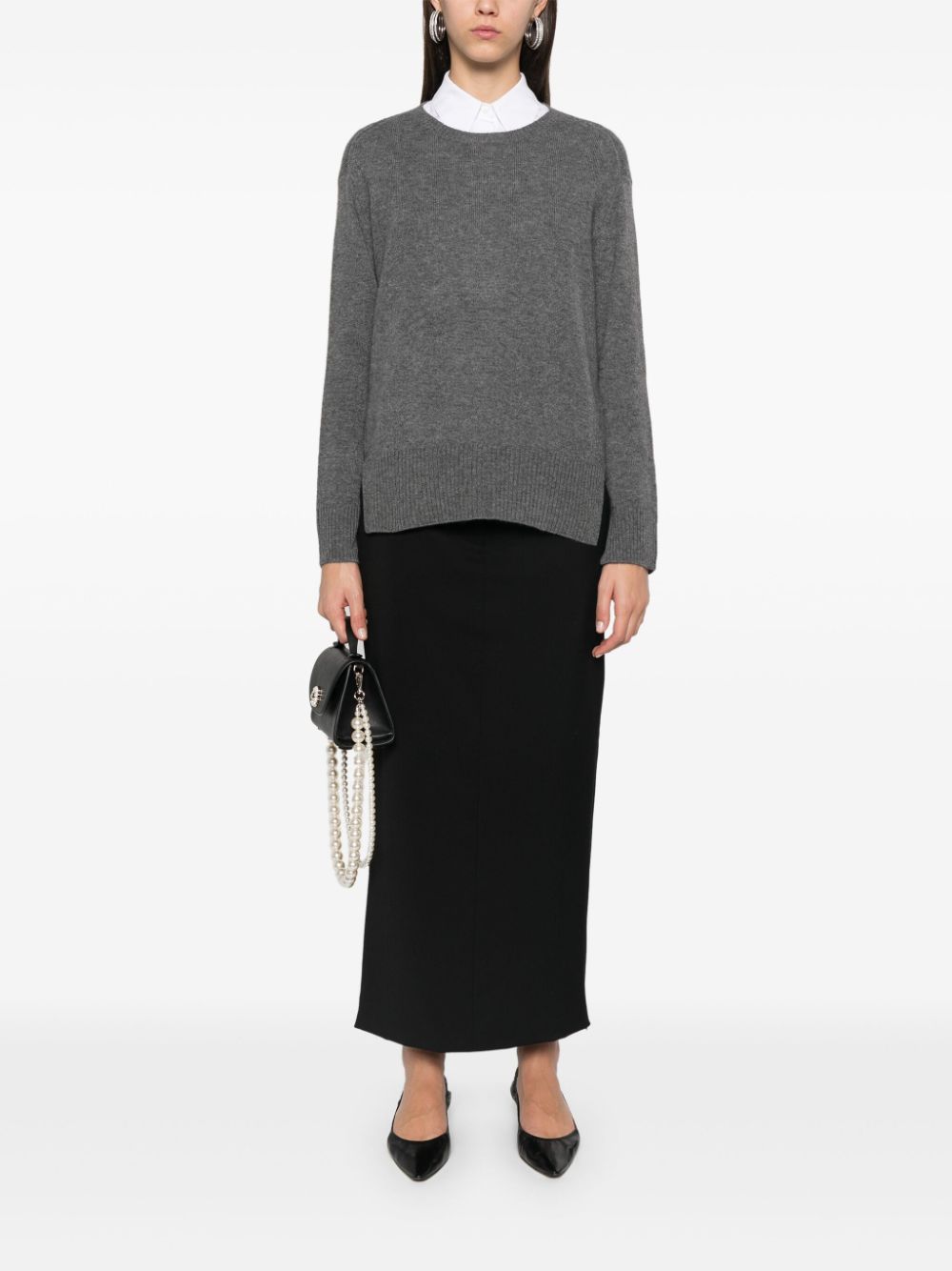 BEYOU Grey Cashmere Sweater with Ribbed Trim image 4