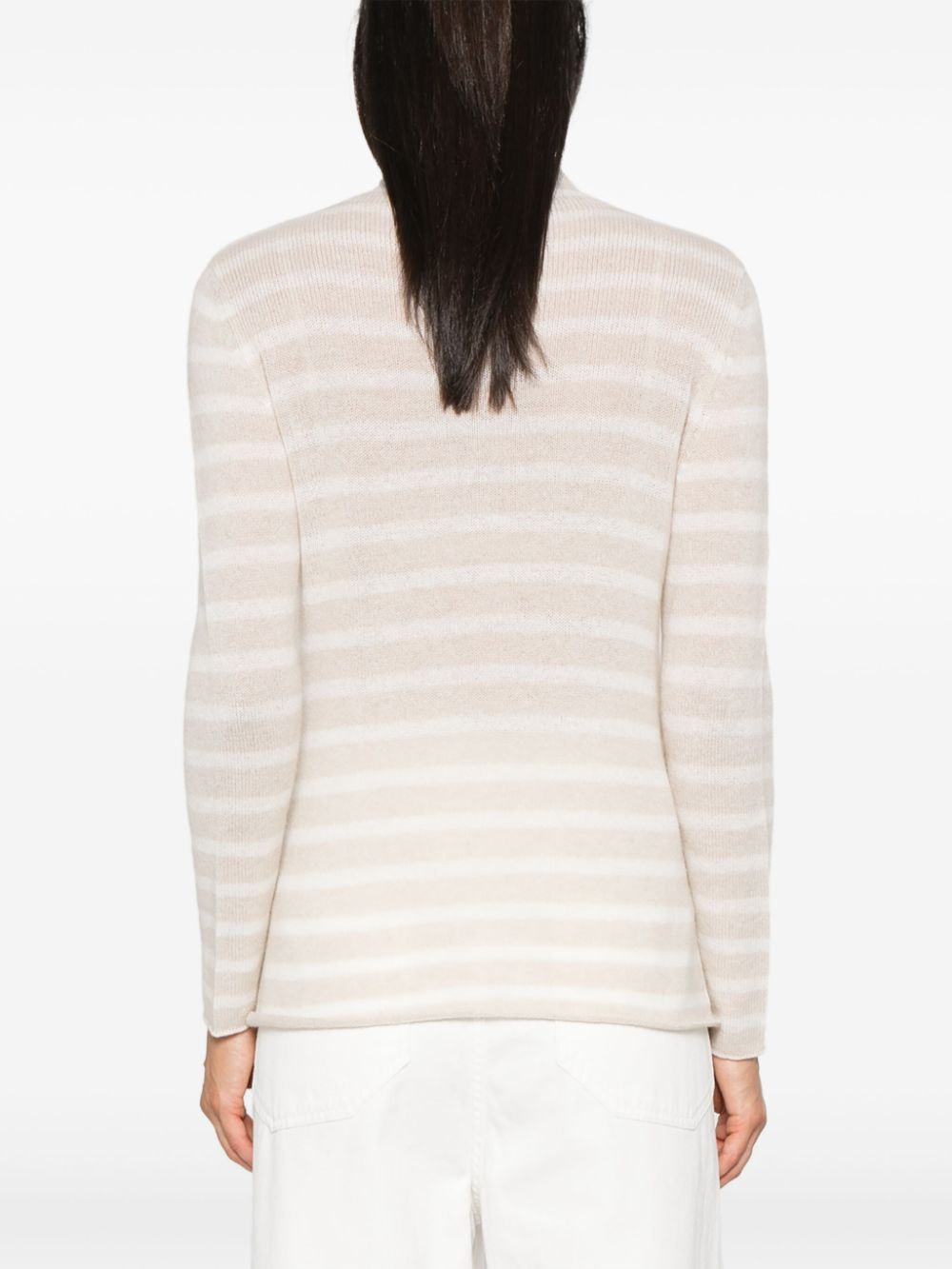 BEYOU Beige Cashmere Stripe Roll Neck Sweater image 1