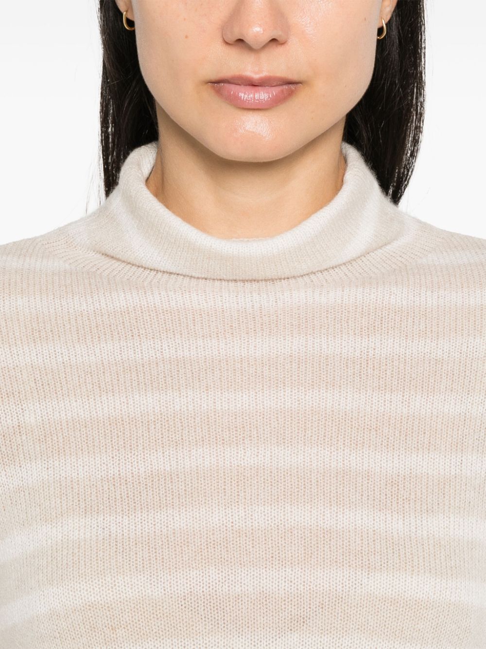 BEYOU Beige Cashmere Stripe Roll Neck Sweater image 2