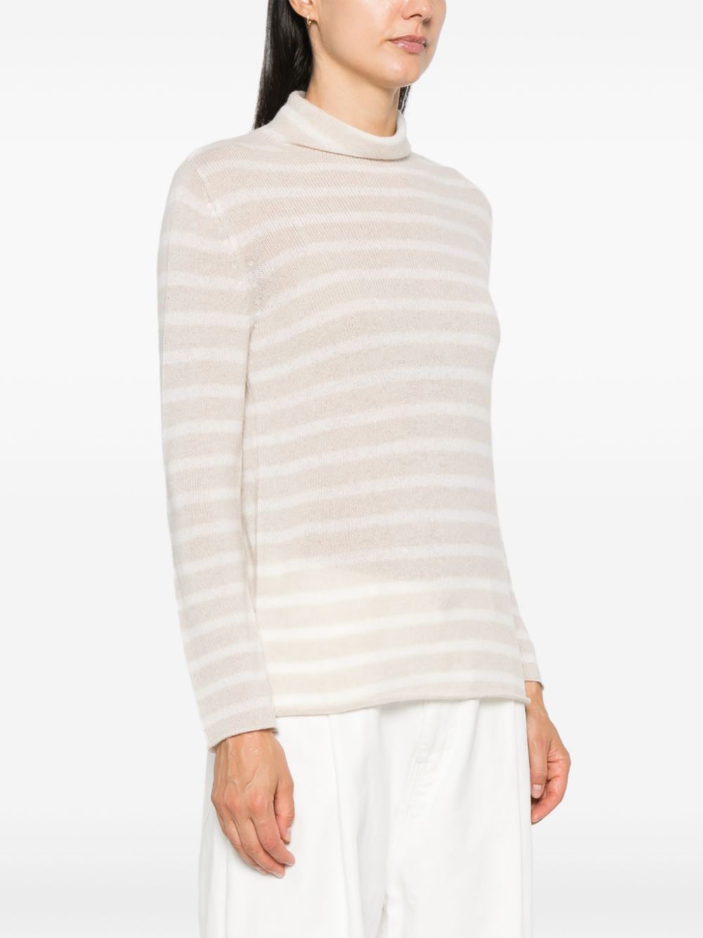 BEYOU Beige Cashmere Stripe Roll Neck Sweater image 4