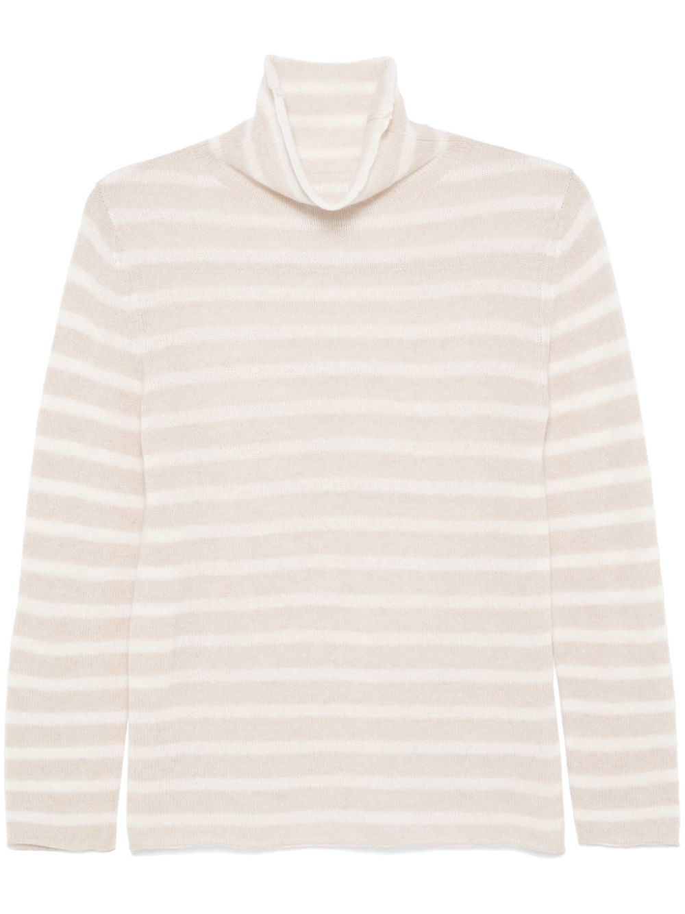 BEYOU Beige Cashmere Stripe Roll Neck Sweater image 0