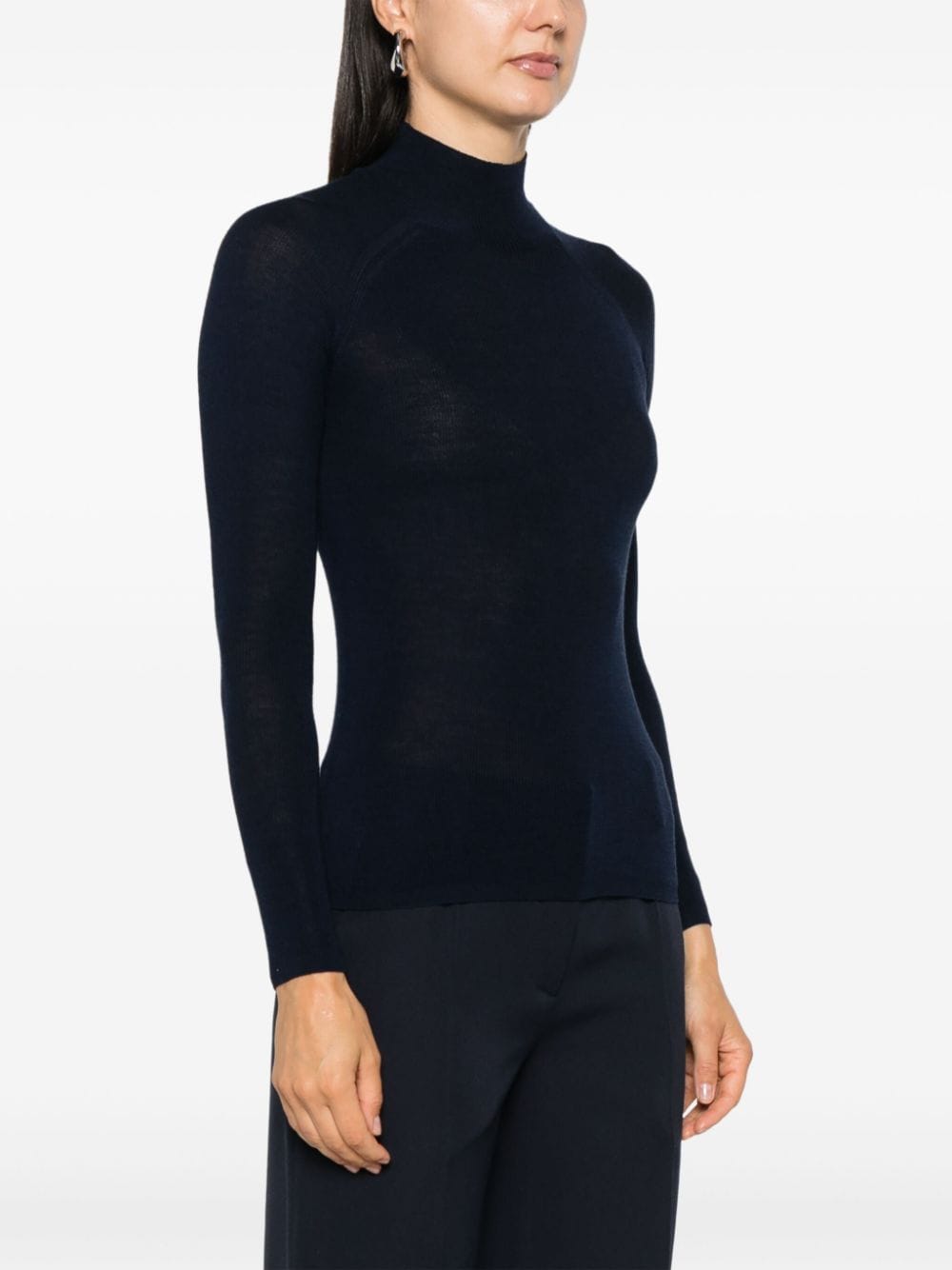 Majestic Blue Merino Wool Blend Roll Neck Sweater image 1