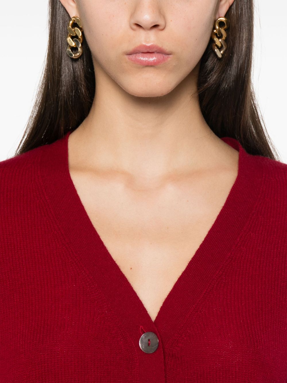 BEYOU Red Cashmere V-Neck Sweater image 4