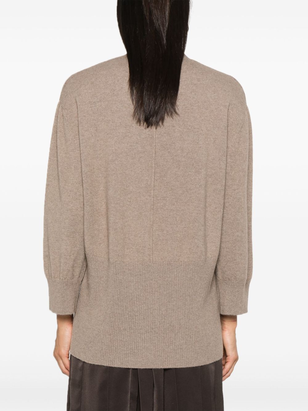 BEYOU Brown Cashmere V-Neck Sweater image 1