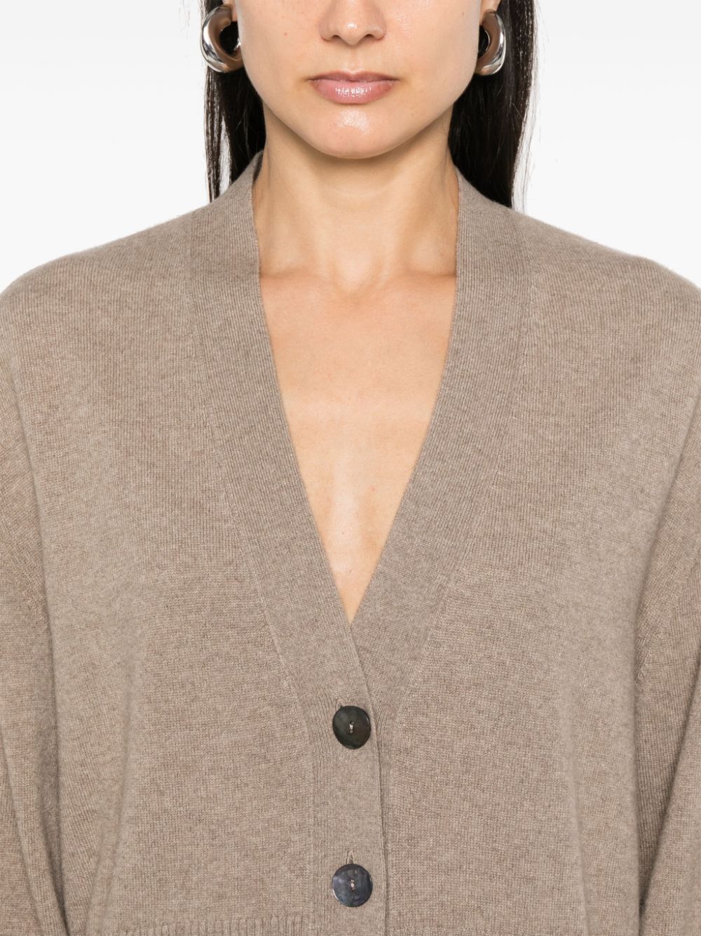 BEYOU Brown Cashmere V-Neck Sweater image 2