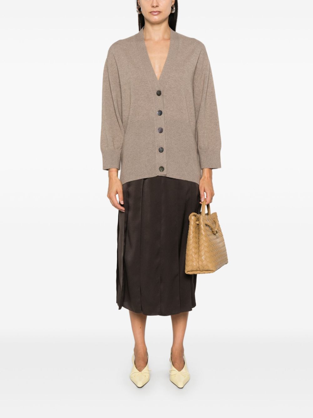 BEYOU Brown Cashmere V-Neck Sweater image 3