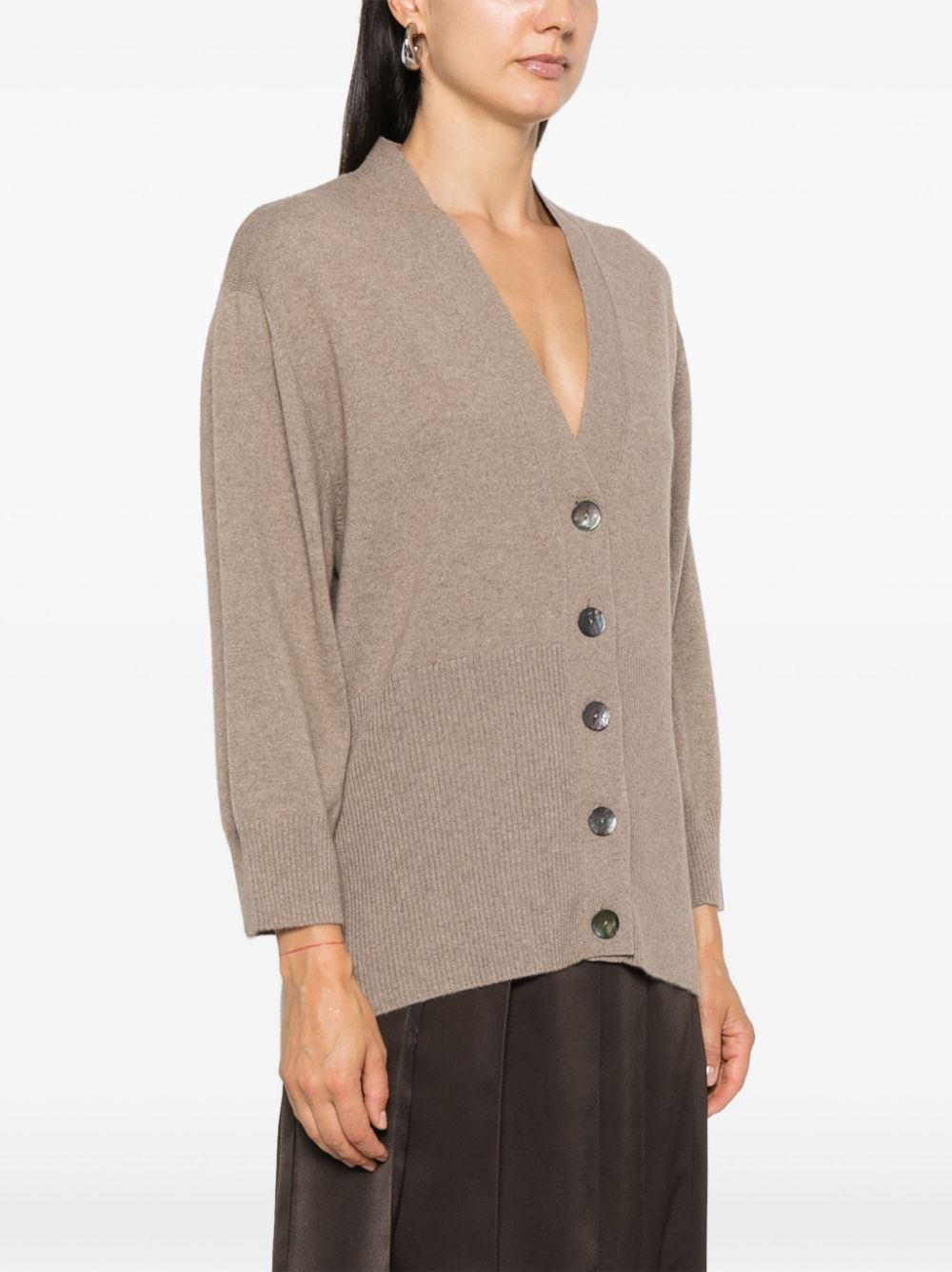 BEYOU Brown Cashmere V-Neck Sweater image 4