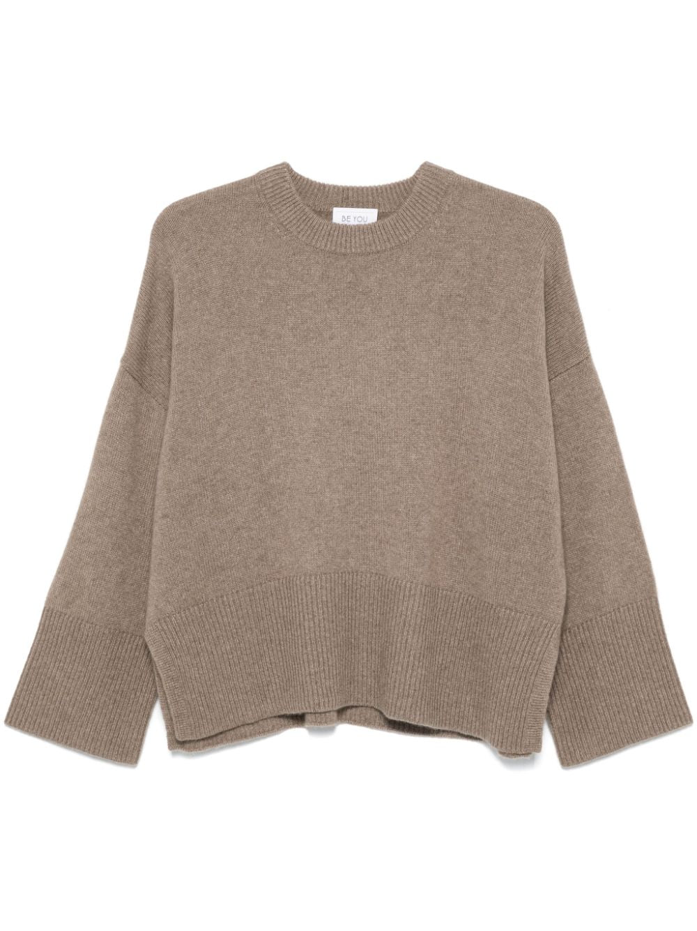 BEYOU Light Brown Cashmere Ribbed Crew Neck Sweater image 0