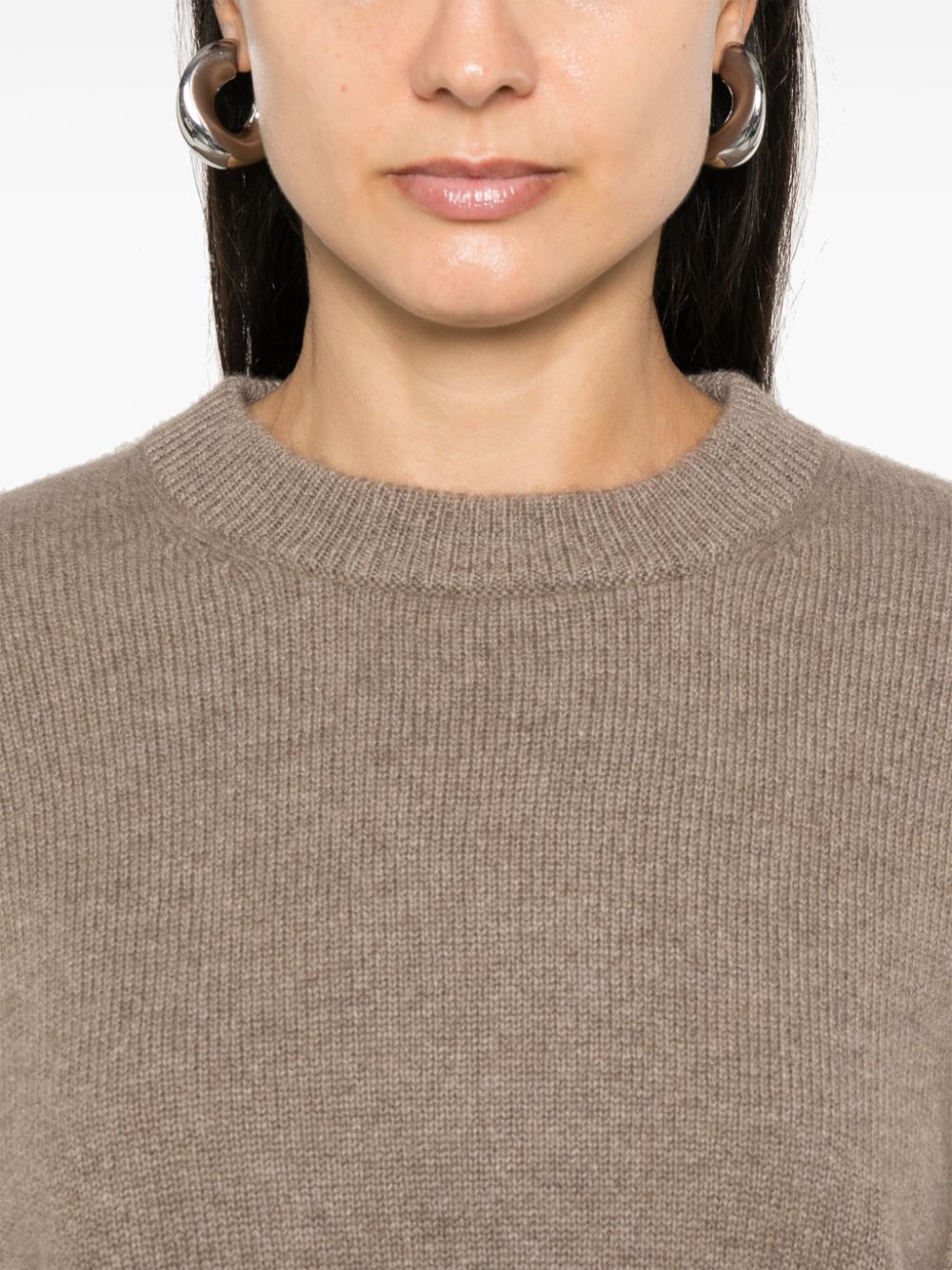 BEYOU Light Brown Cashmere Ribbed Crew Neck Sweater image 1