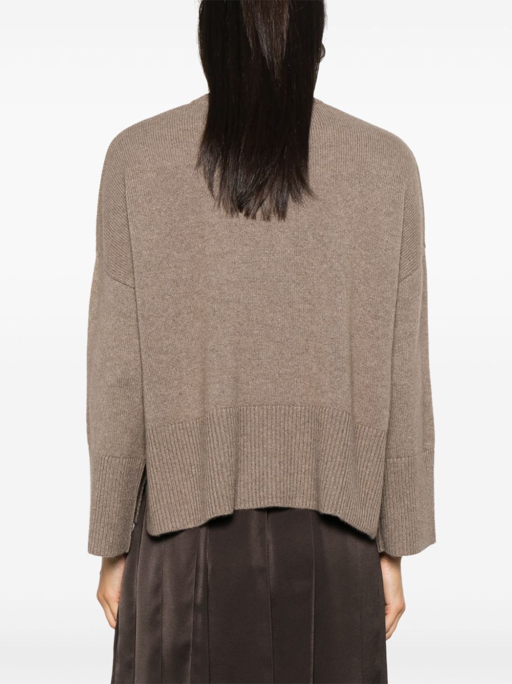 BEYOU Light Brown Cashmere Ribbed Crew Neck Sweater image 2