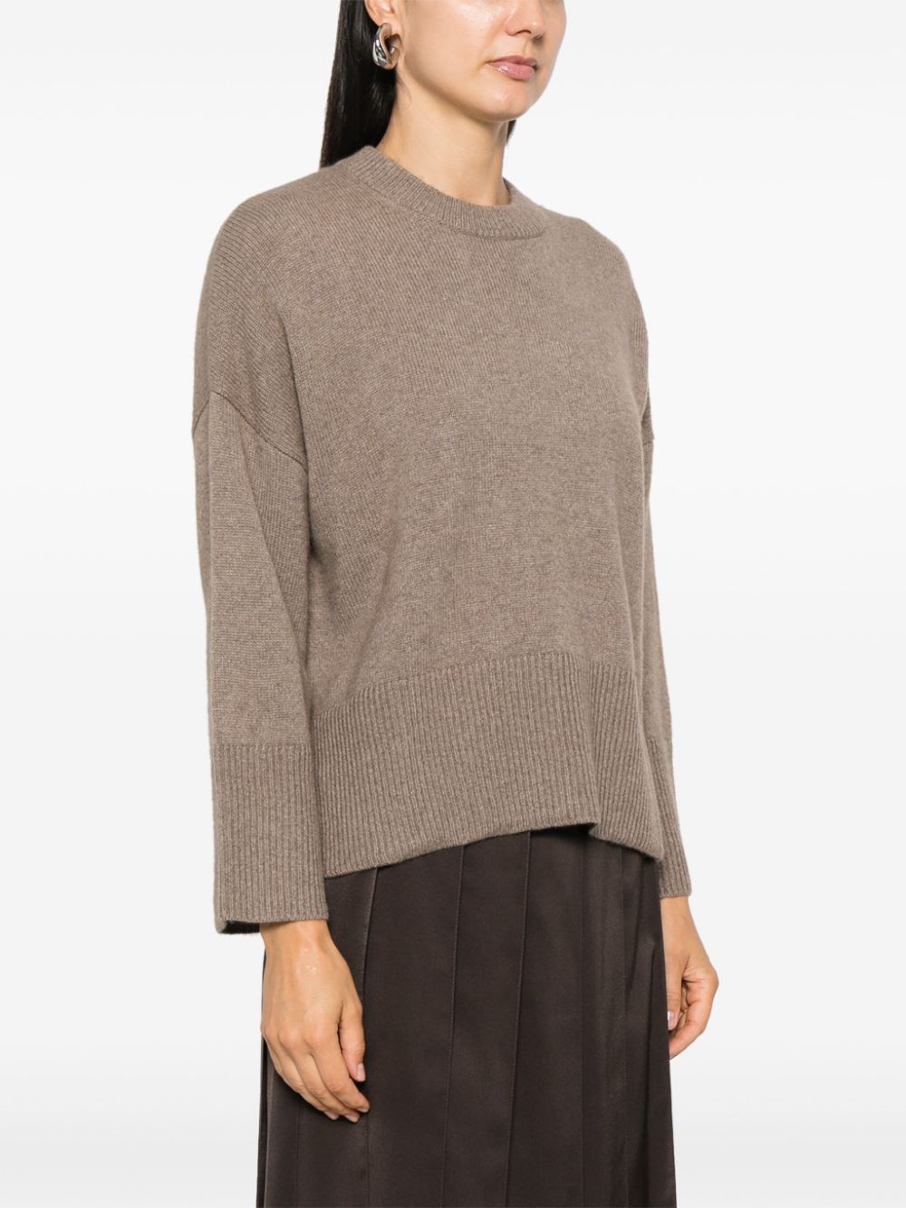 BEYOU Light Brown Cashmere Ribbed Crew Neck Sweater image 3