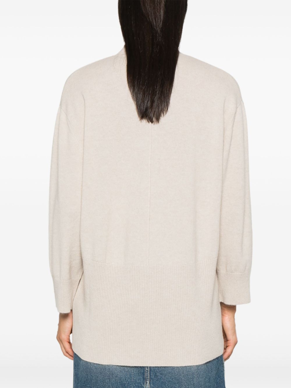 BEYOU Beige Cashmere Sweater with V-Neck and Drop Shoulders image 1