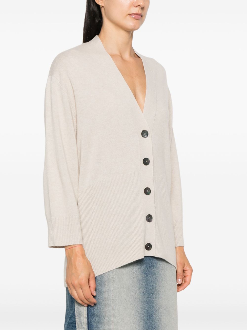 BEYOU Beige Cashmere Sweater with V-Neck and Drop Shoulders image 2