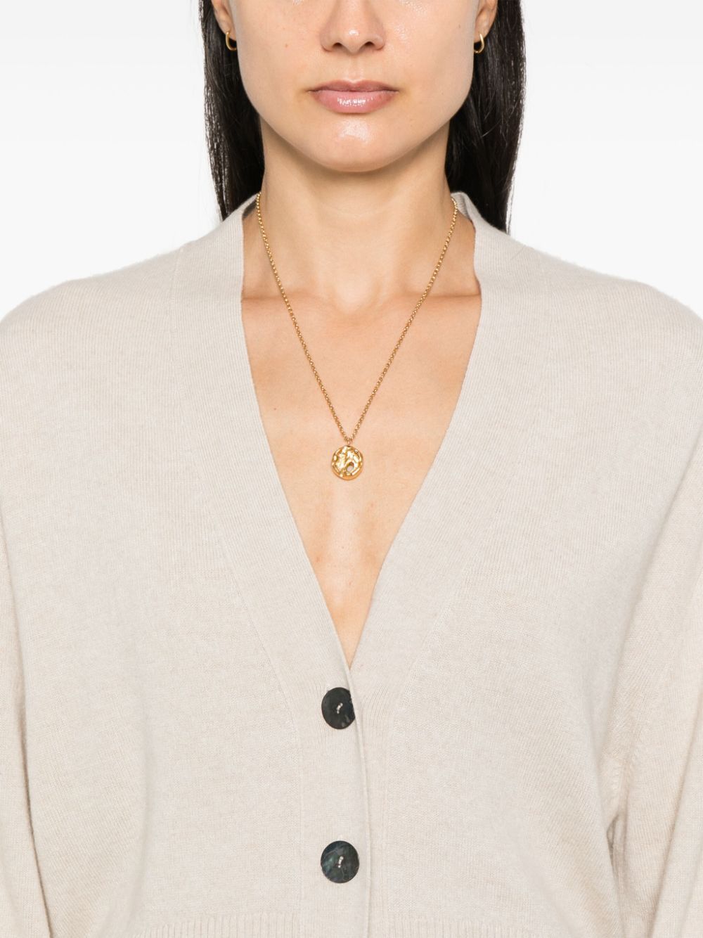 BEYOU Beige Cashmere Sweater with V-Neck and Drop Shoulders image 4