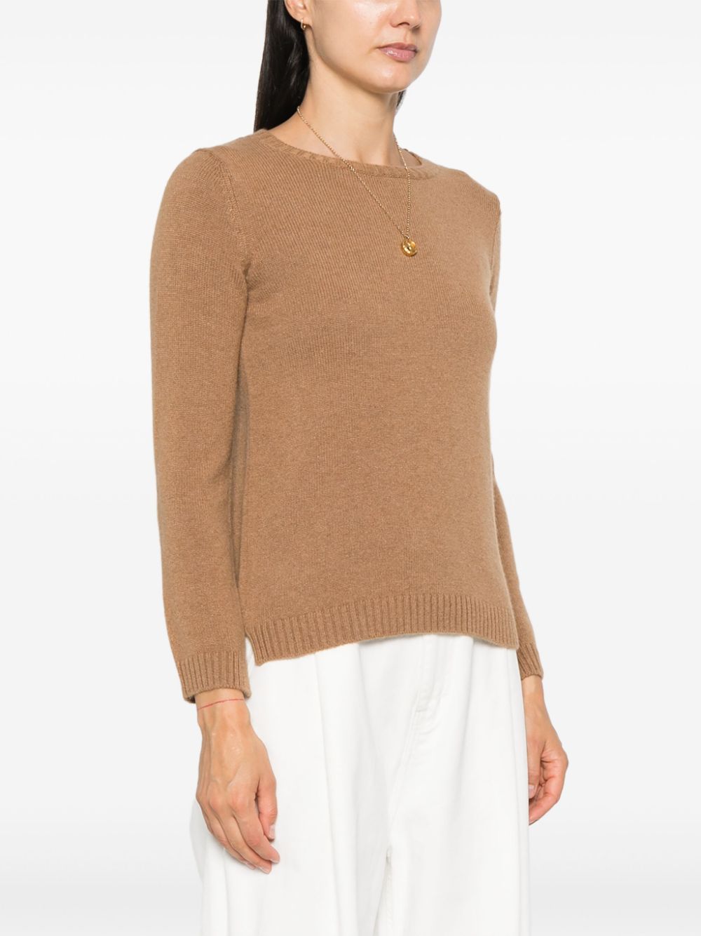 BEYOU Camel Cashmere Ribbed Crew Neck Sweater image 1