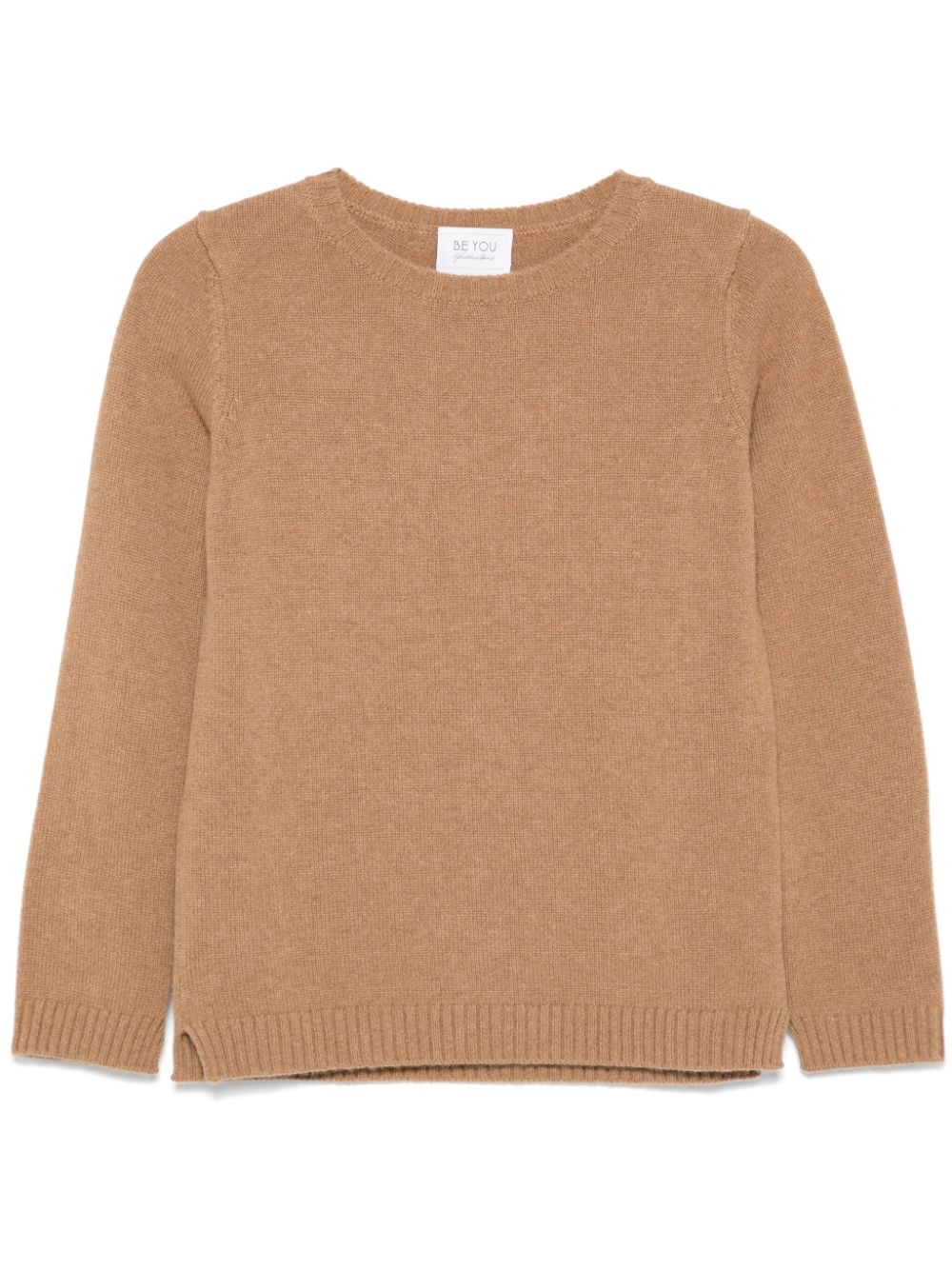 BEYOU Camel Cashmere Ribbed Crew Neck Sweater image 0