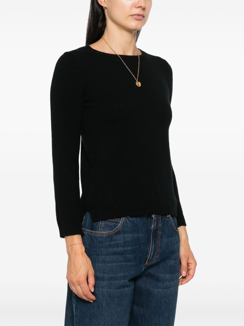 BEYOU Black Cashmere Crew Neck Sweater image 4