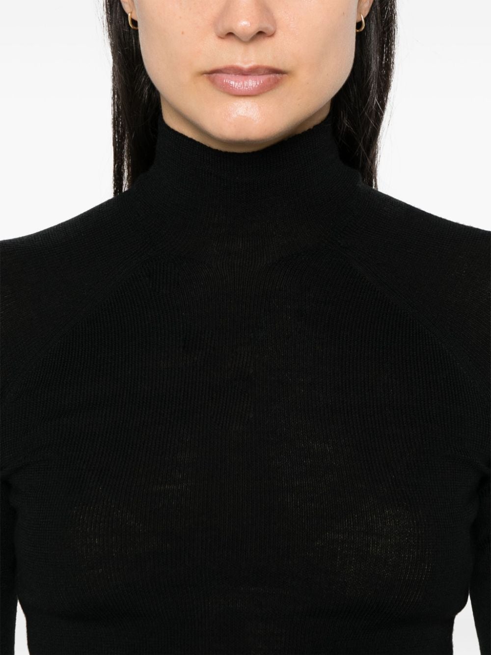 Majestic Black Merino Wool Blend Roll Neck Sweater image 2