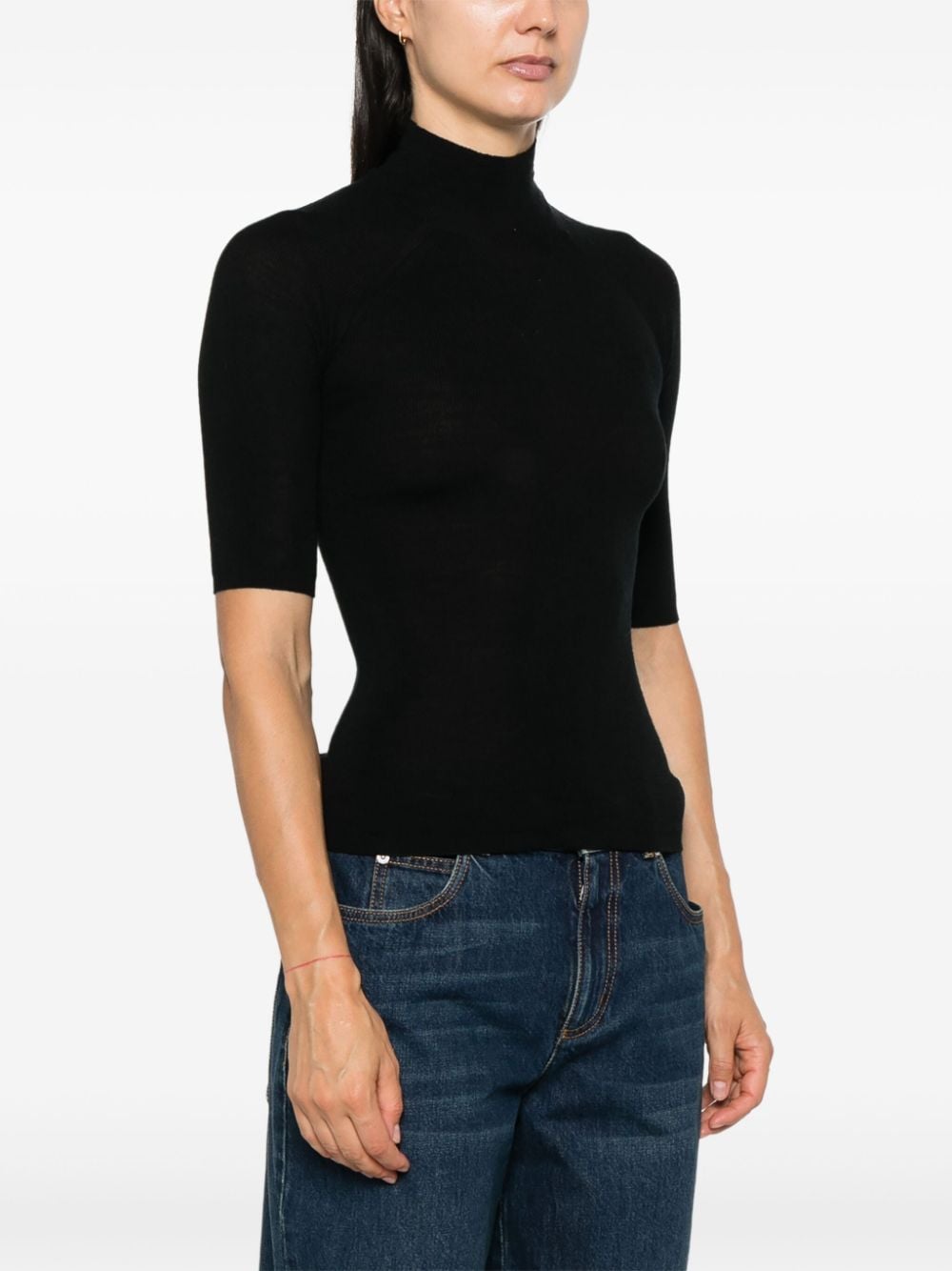 Majestic Black Merino Wool Blend Roll Neck Sweater image 3