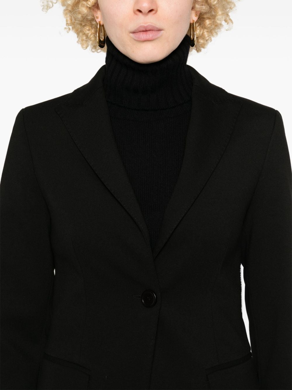 Black Semicouture Peak Lapel Blazer with Shoulder Pads image 1