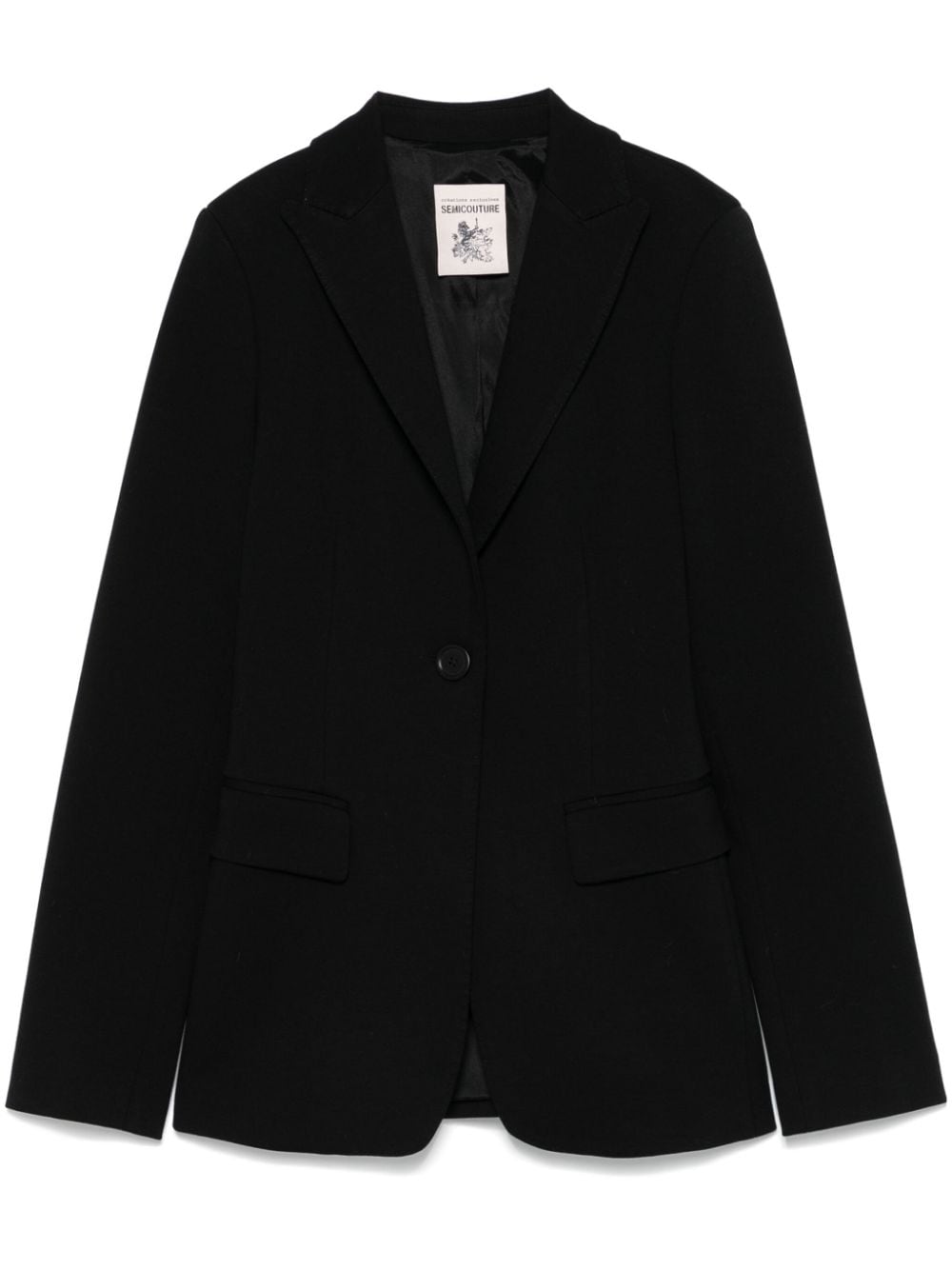 Black Semicouture Peak Lapel Blazer with Shoulder Pads image 0