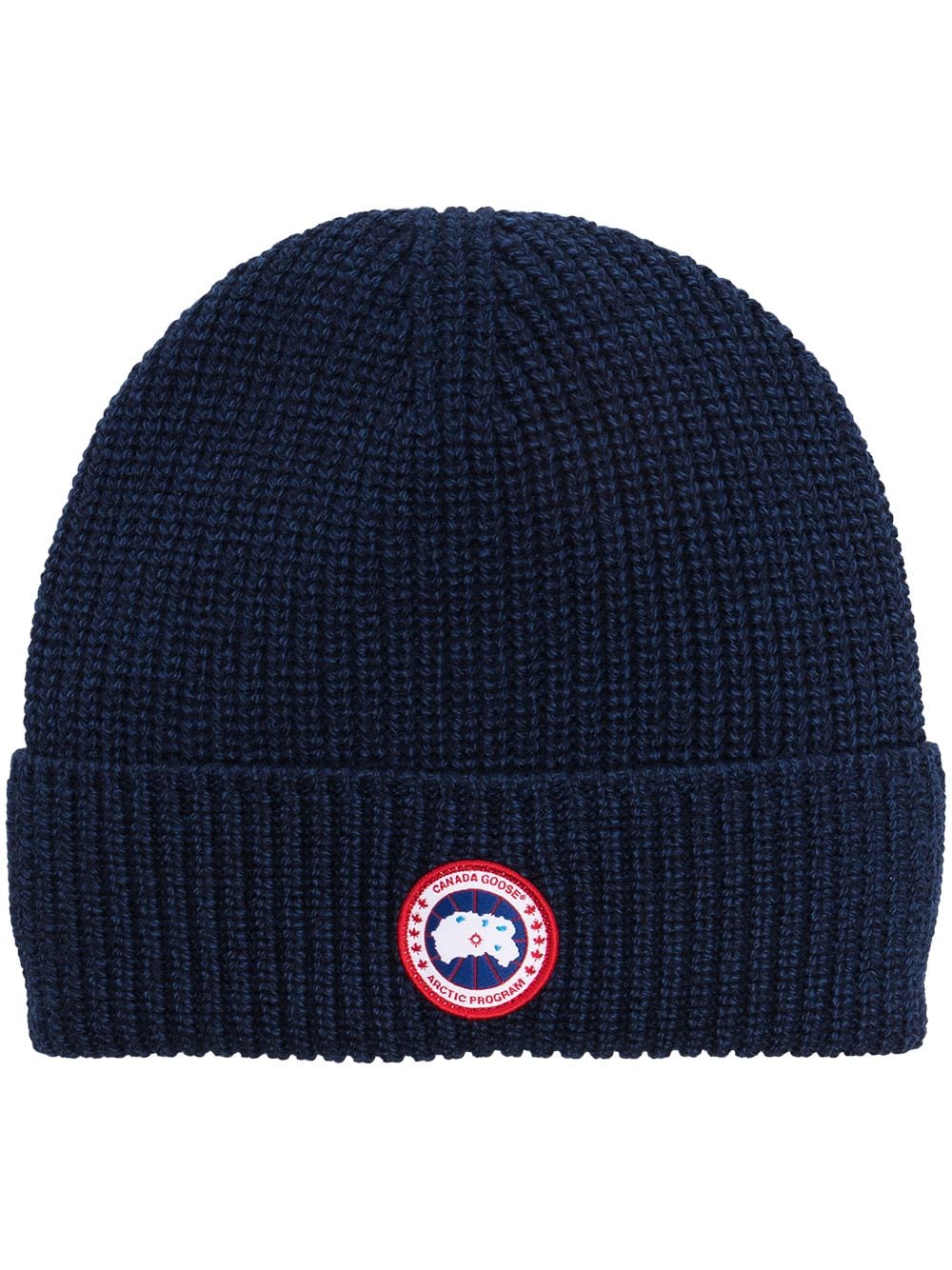 Canada Goose Ribbed Knit Wool Hat with Logo Patch - Blue image 0