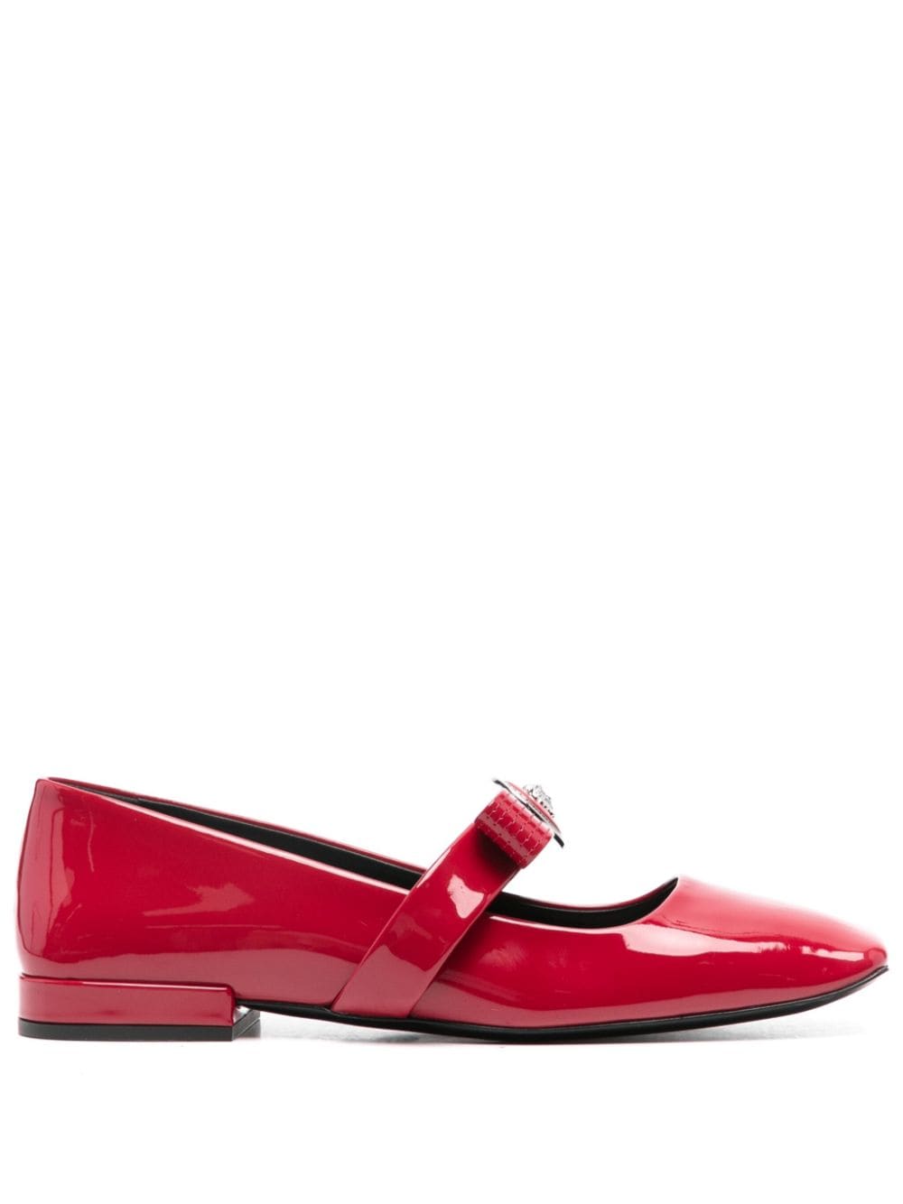 Versace Women's Red Patent Leather Slip-On Flat Shoes with Medusa Head Detail image 0