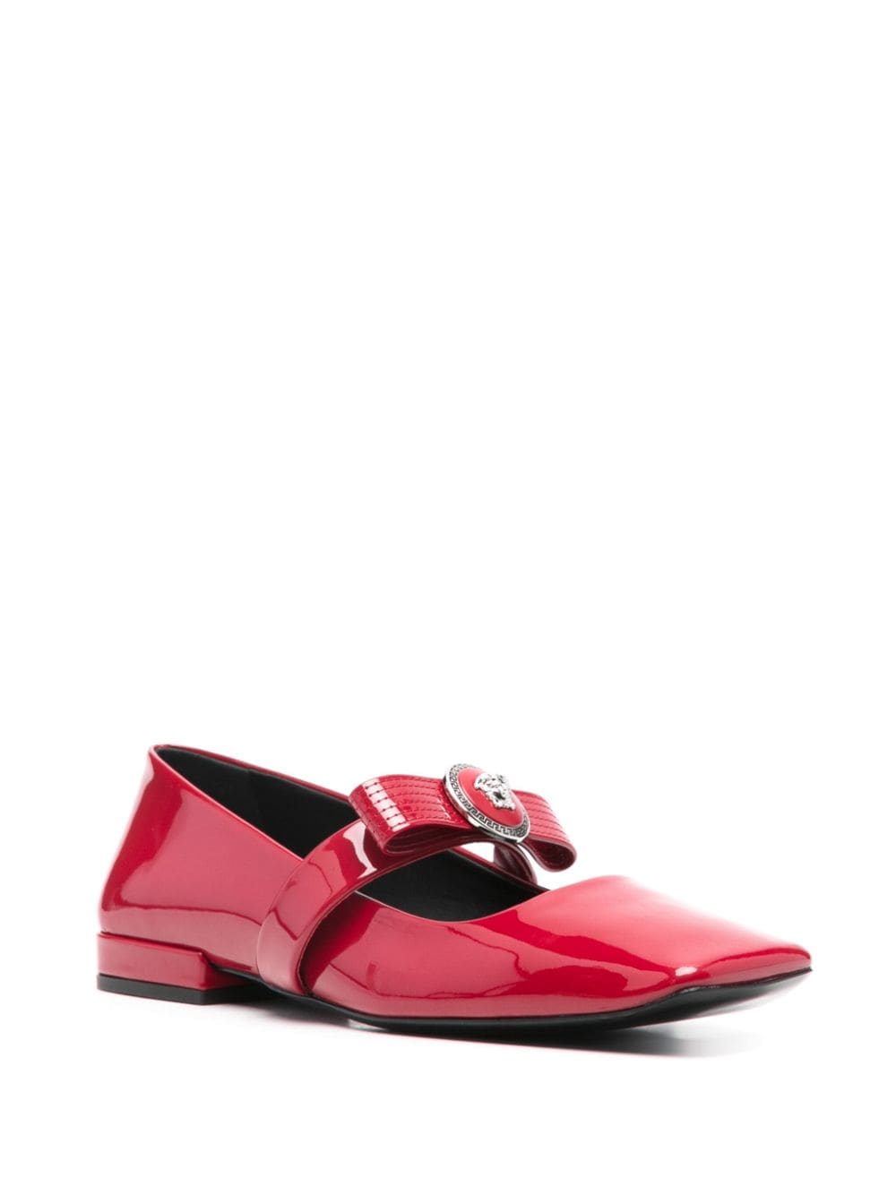 Versace Women's Red Patent Leather Slip-On Flat Shoes with Medusa Head Detail image 1