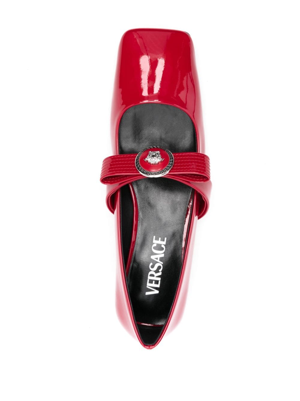 Versace Women's Red Patent Leather Slip-On Flat Shoes with Medusa Head Detail image 3