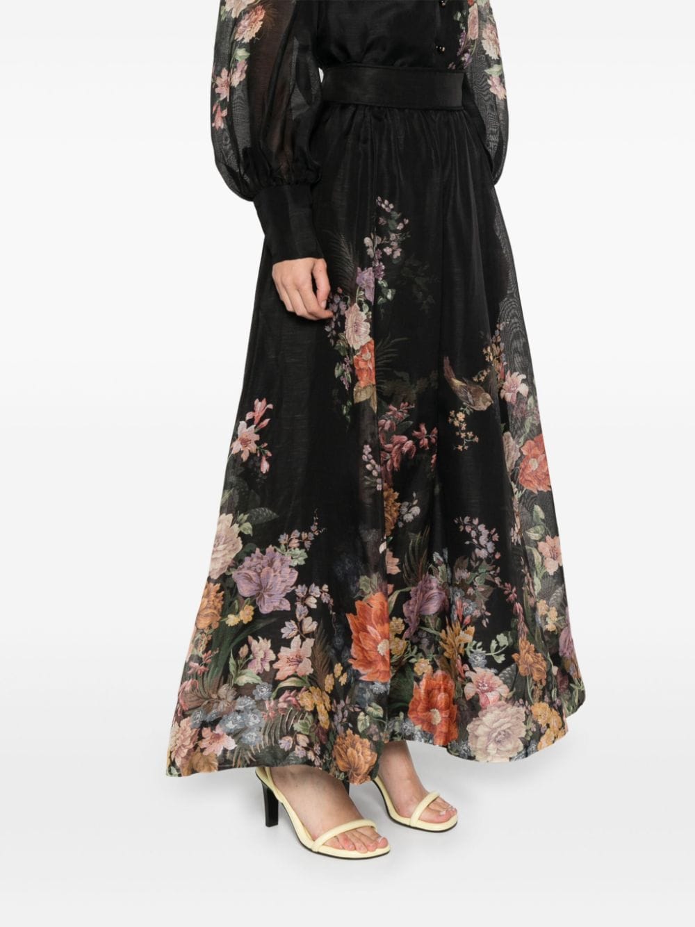 Zimmermann Black Linen-Silk Blend Organza Skirt with Slit Pockets image 4