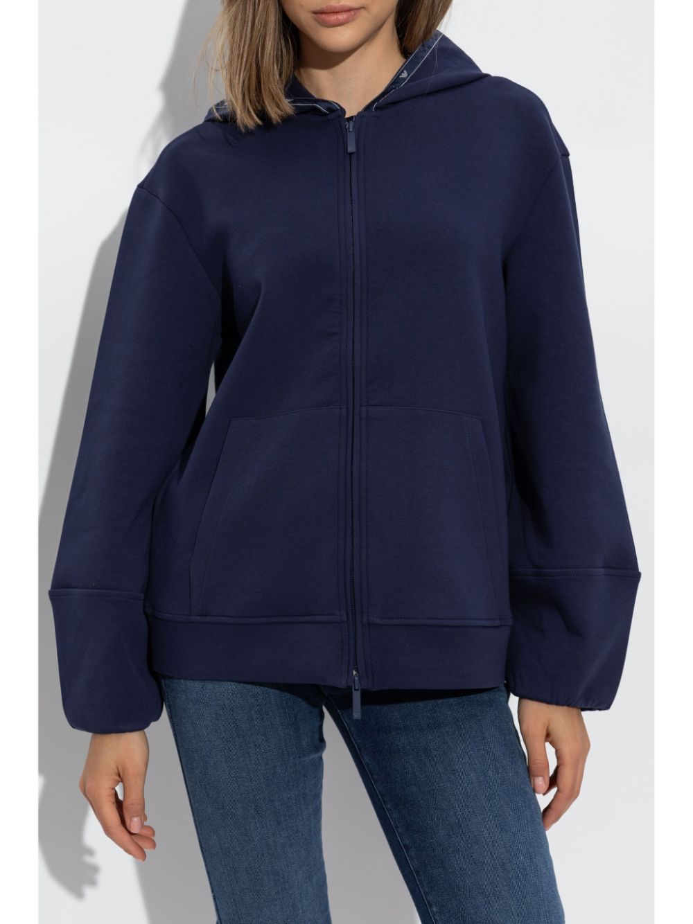 Emporio Armani Blue Cotton Blend Zip-Up Hoodie image 3