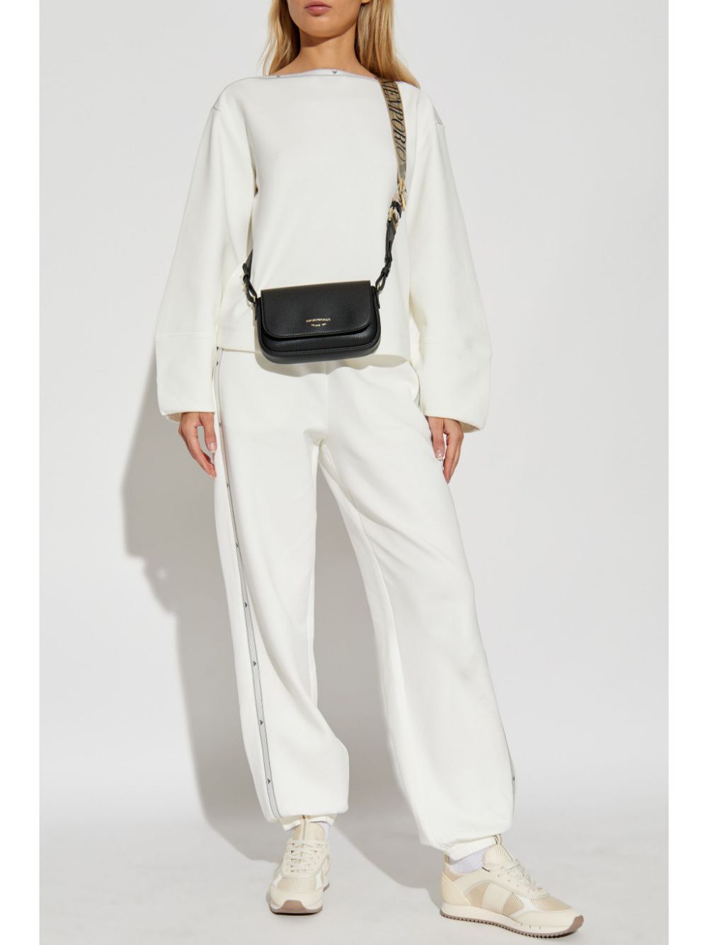 Emporio Armani White Tapered Leg Trousers with Logo Tape Detailing image 2