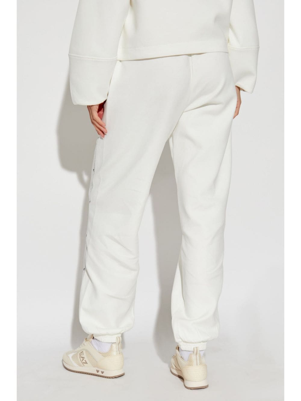 Emporio Armani White Tapered Leg Trousers with Logo Tape Detailing image 3