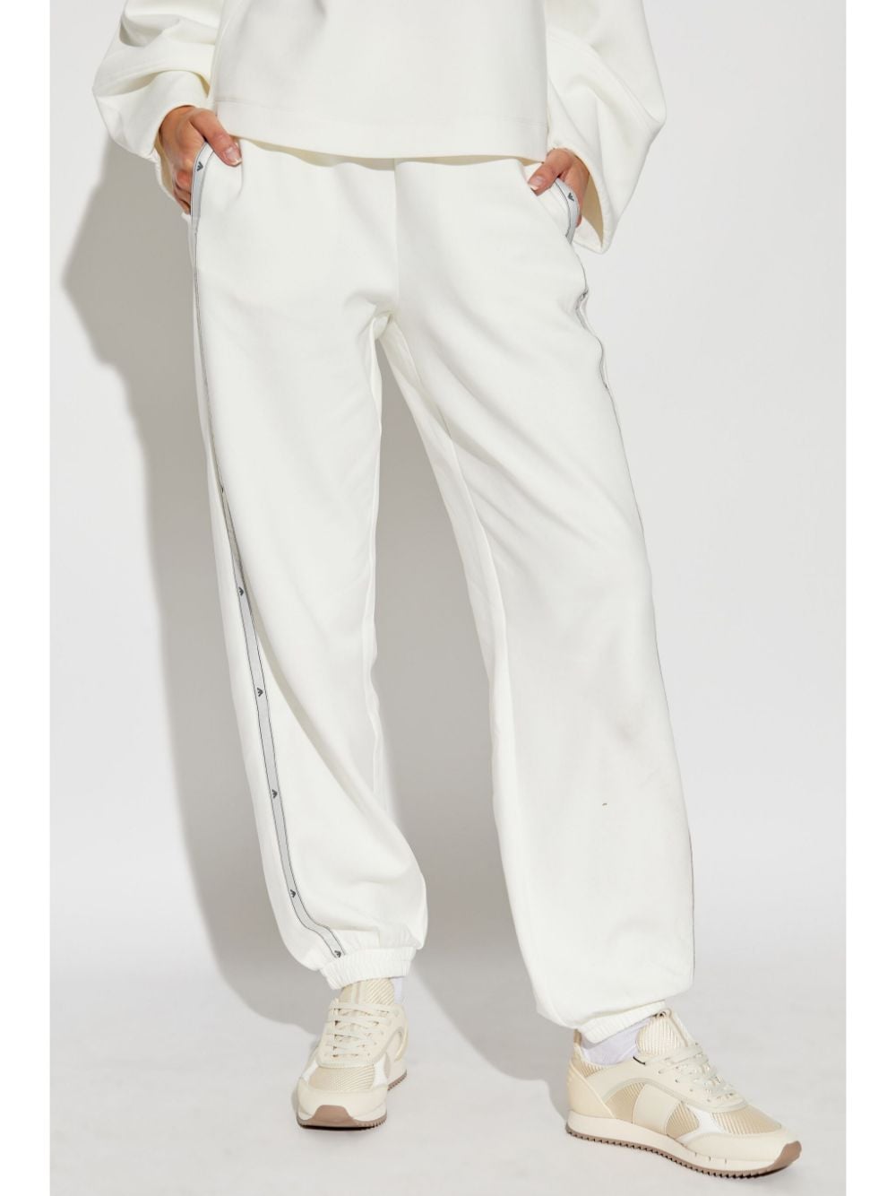 Emporio Armani White Tapered Leg Trousers with Logo Tape Detailing image 4