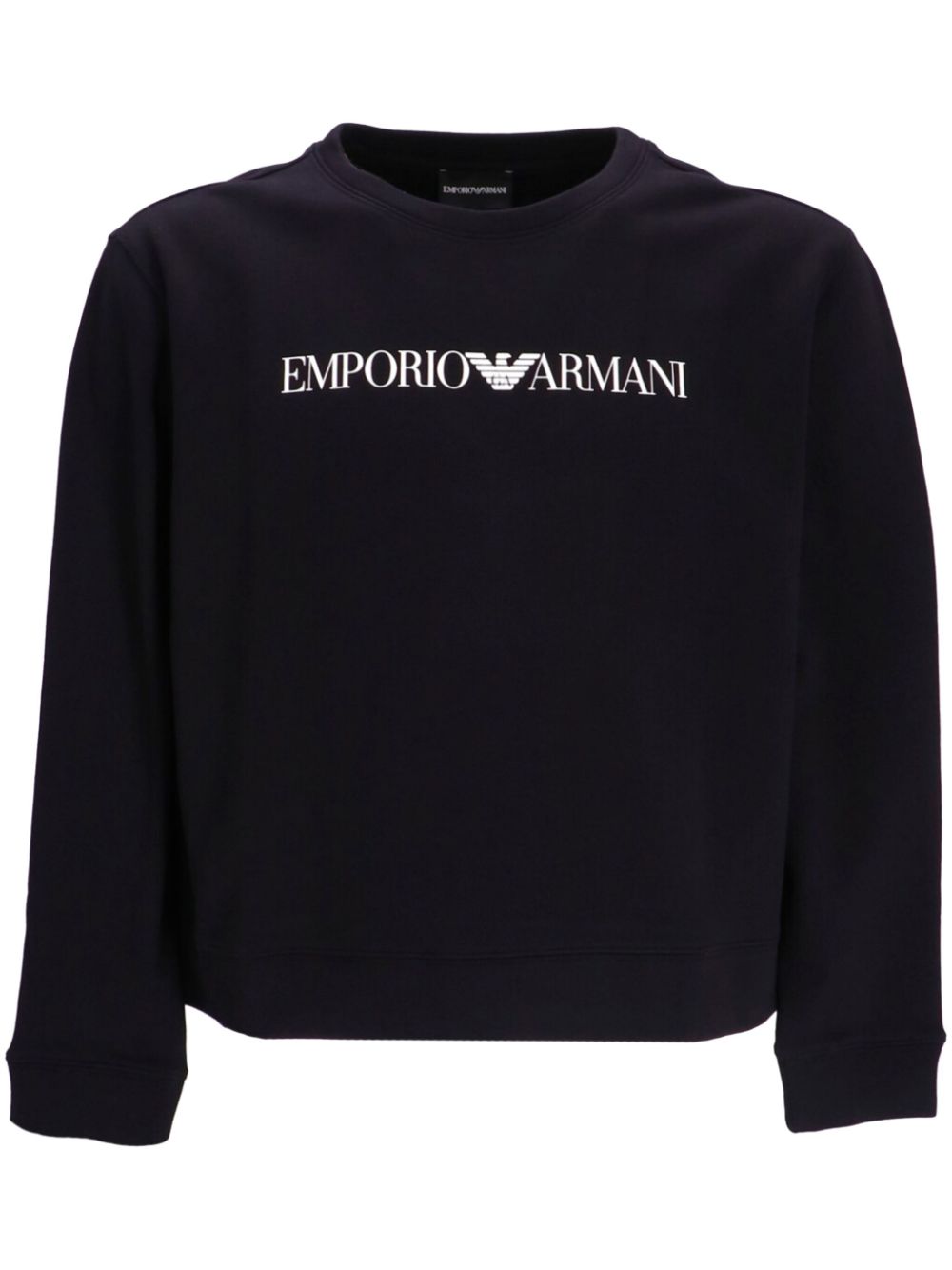 Emporio Armani Blue Cotton Crewneck Sweater with Logo image 0