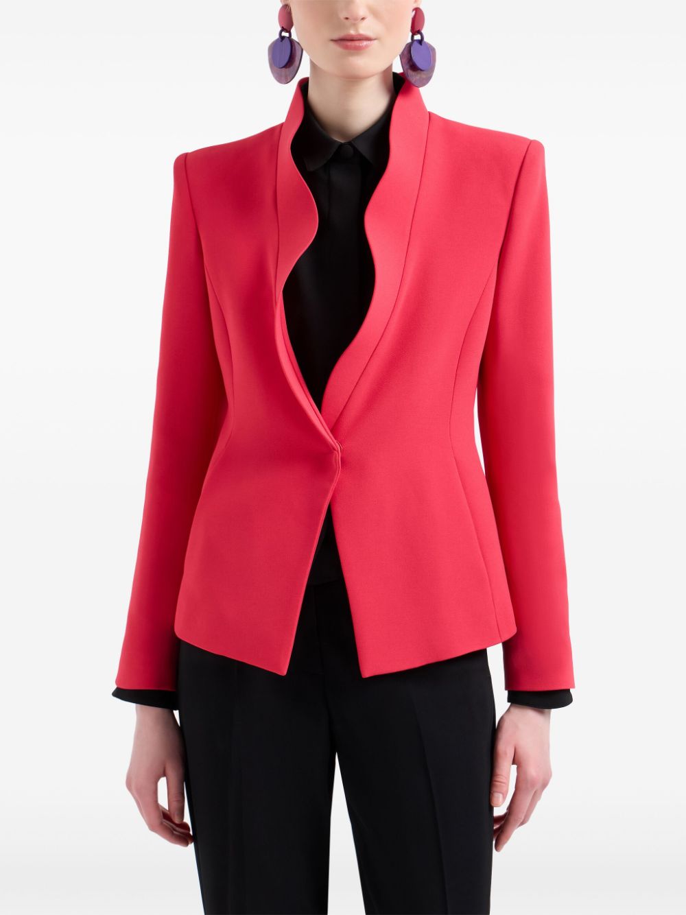 Emporio Armani Red Crepe Texture Jacket with Ruffled Detailing image 1