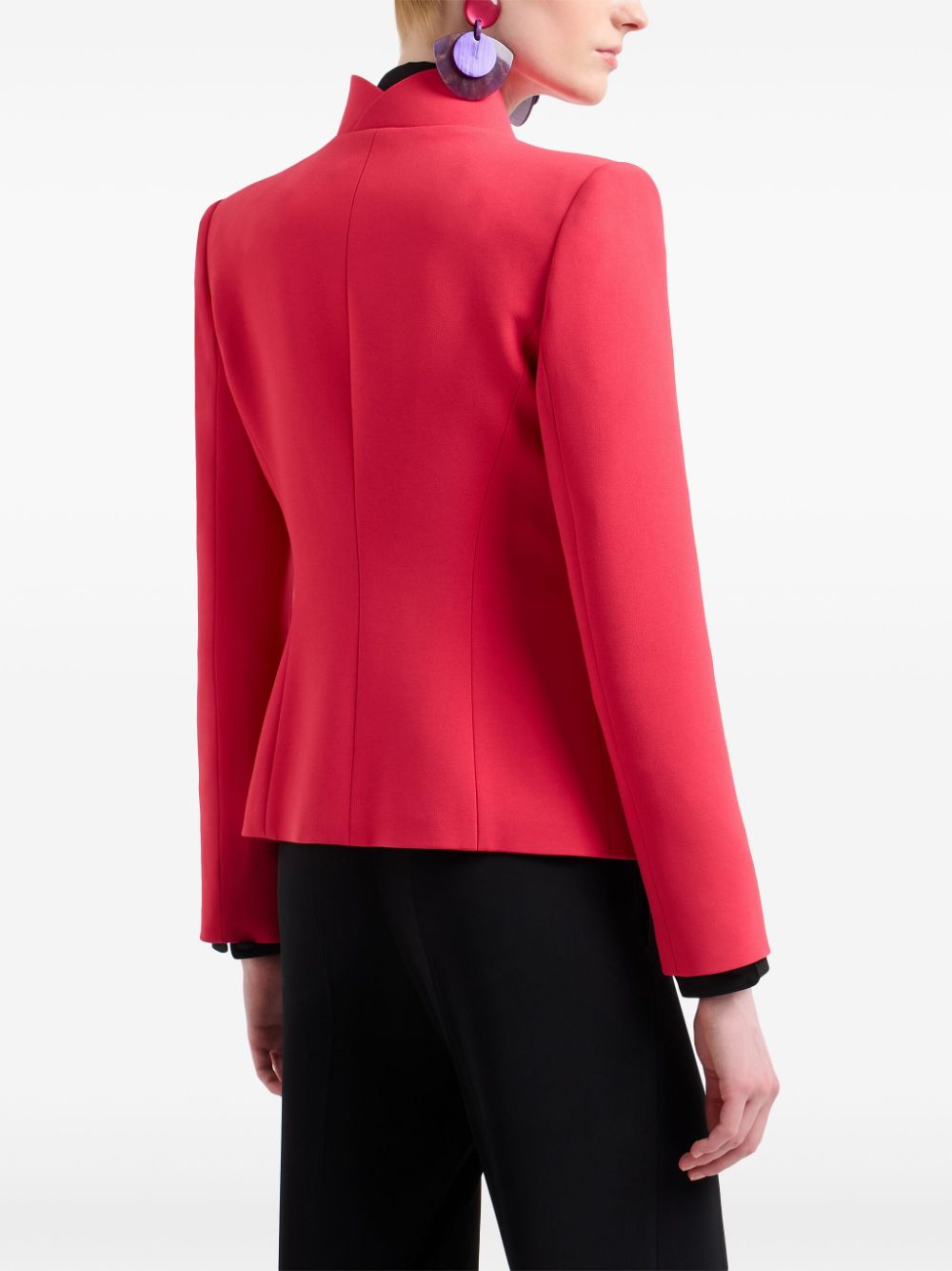 Emporio Armani Red Crepe Texture Jacket with Ruffled Detailing image 3