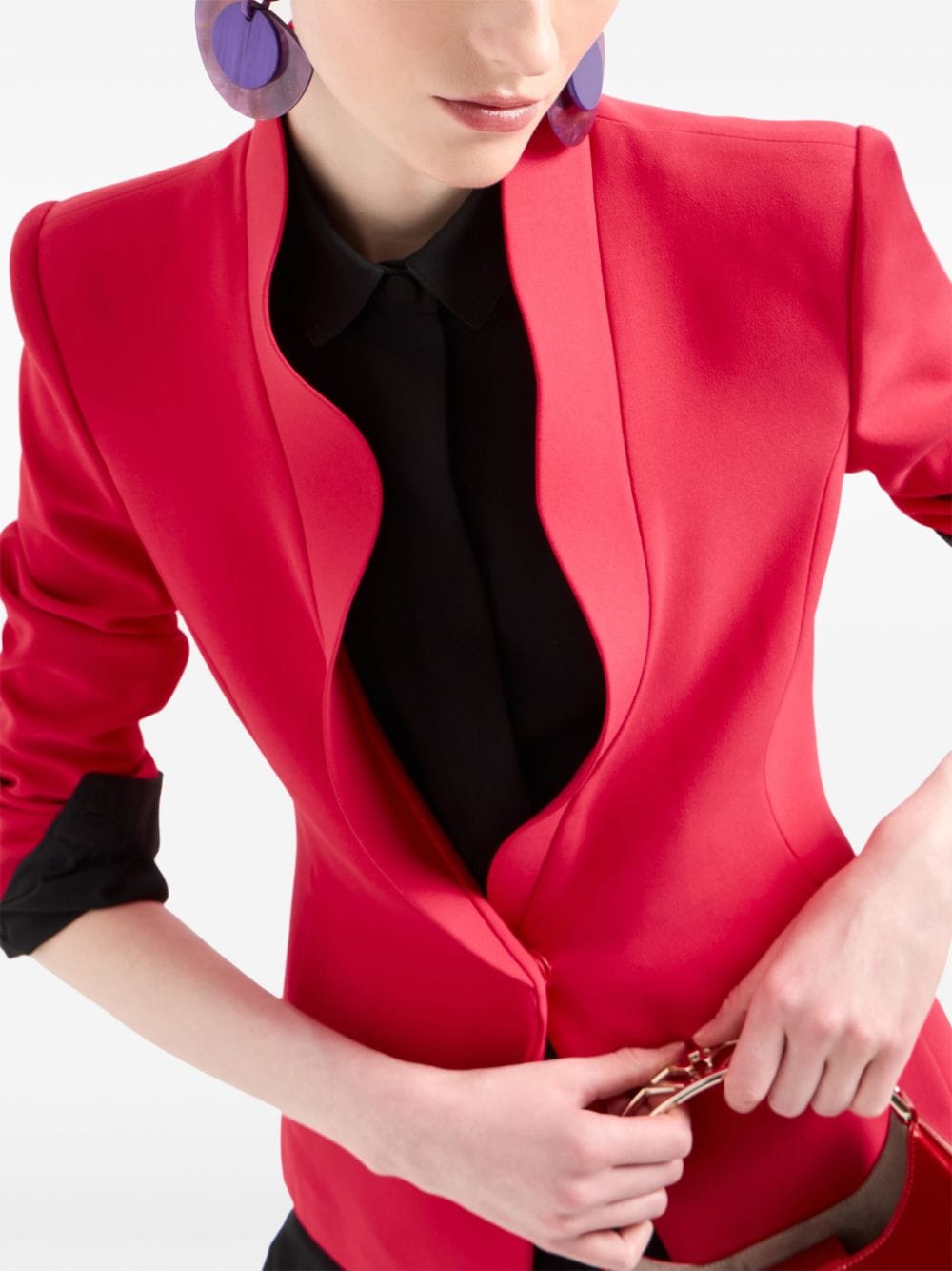 Emporio Armani Red Crepe Texture Jacket with Ruffled Detailing image 4