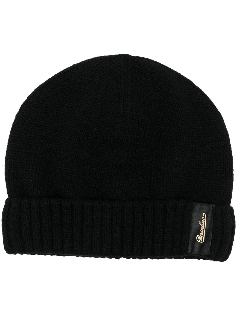 Borsalino Black Cashmere Ribbed Knit Hat with Logo Patch image 0