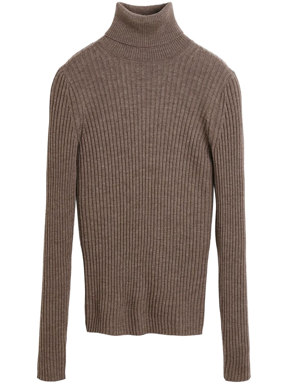 HERSKIND Beige Merino Wool Ribbed Knit Roll Neck Sweater image 0