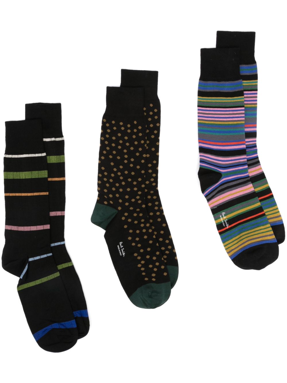 Paul Smith Men's Black Stripe & Polka Dot Mid-Calf Socks image 0