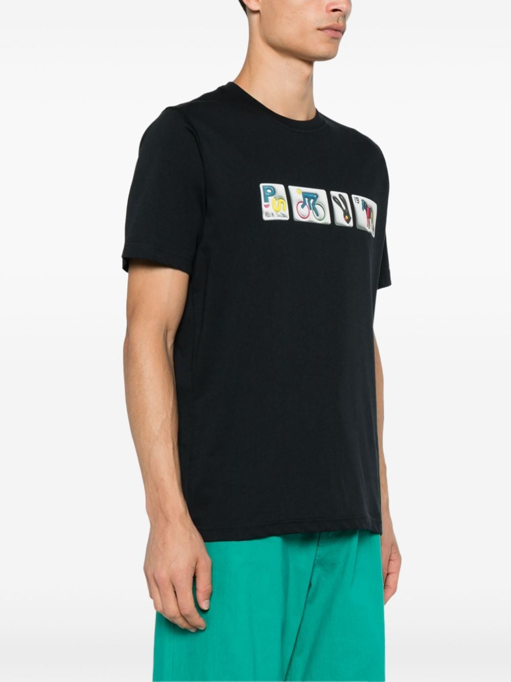 Paul Smith Men's Black T-Shirt with PS Badges Print image 2