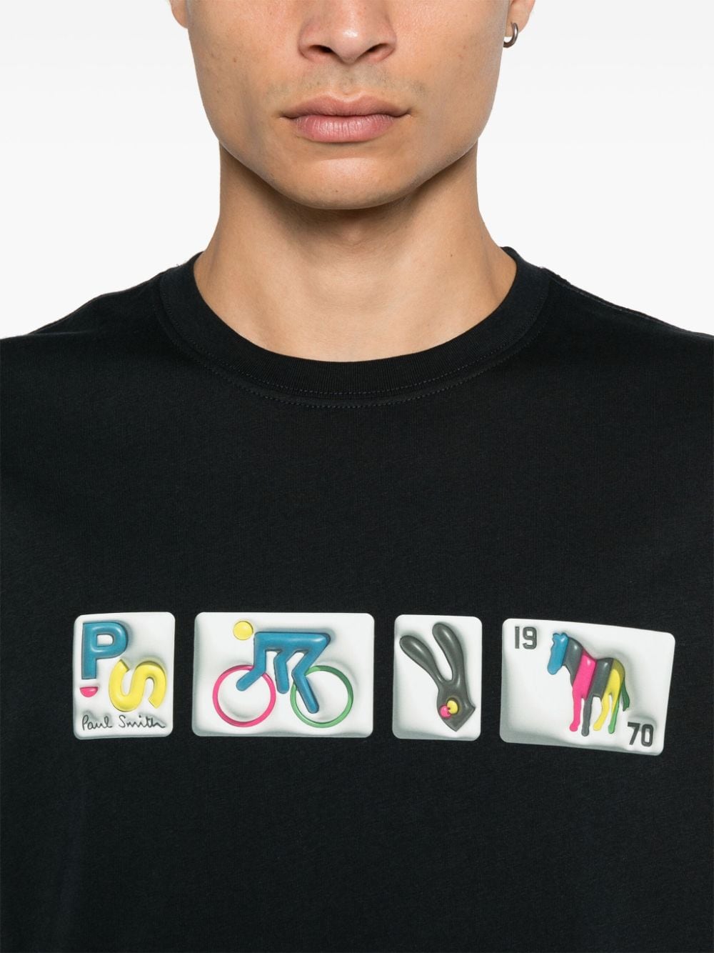 Paul Smith Men's Black T-Shirt with PS Badges Print image 3