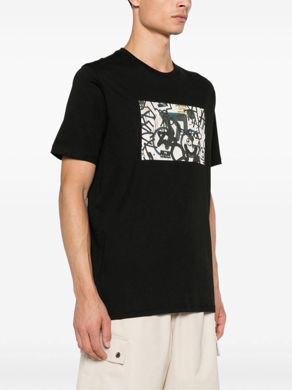 Paul Smith Men's Black Organic Cotton T-Shirt with B&W Bike Print image 3