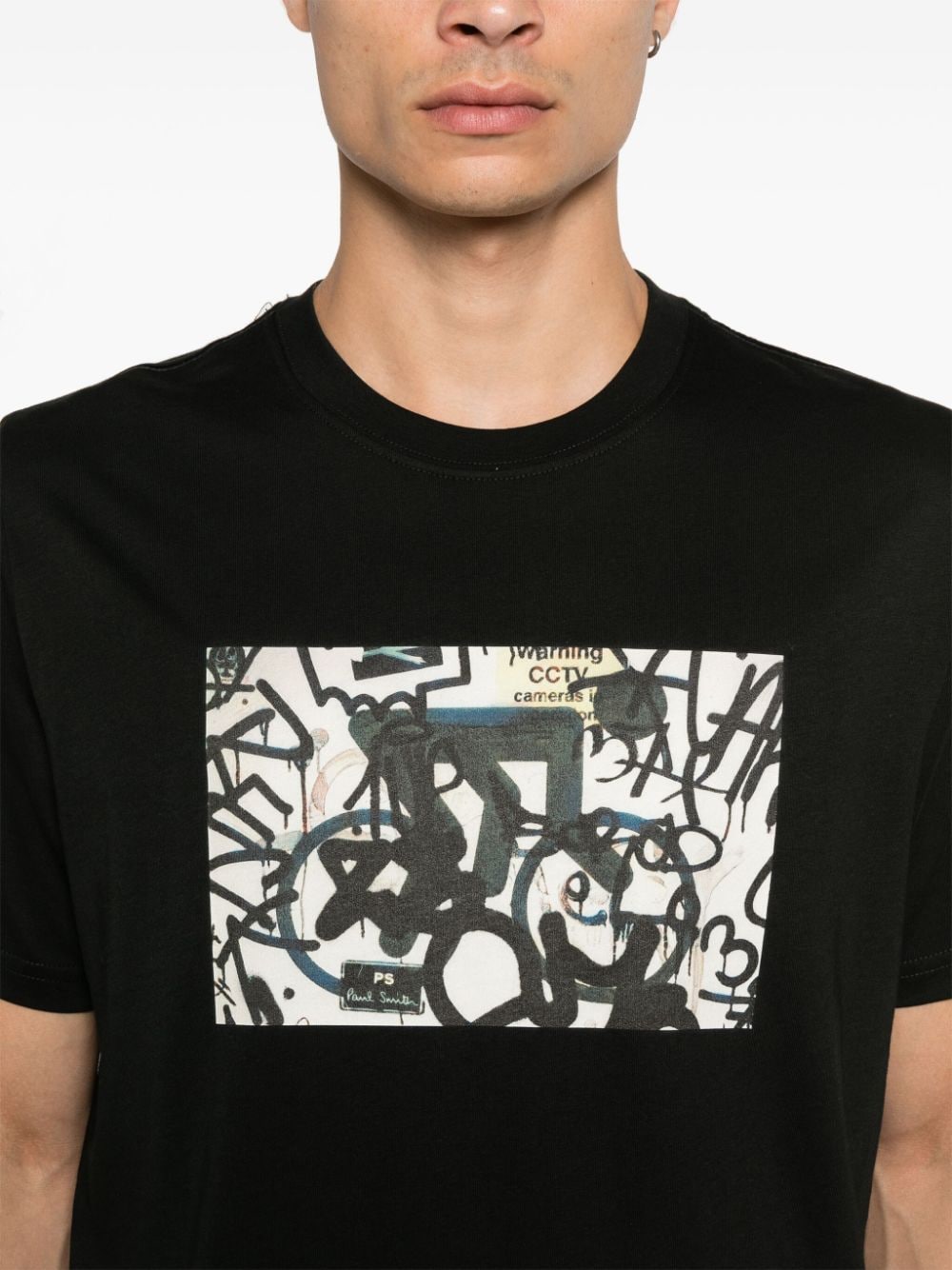 Paul Smith Men's Black Organic Cotton T-Shirt with B&W Bike Print image 4