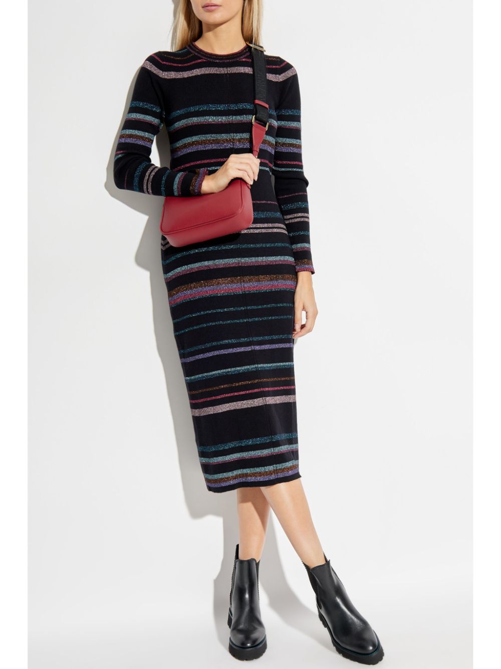 Paul Smith Black & Multicolor Striped Wool Blend Dress image 1